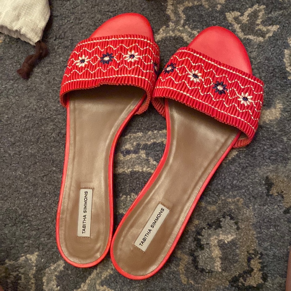 Tabitha’s Simmons red sandals